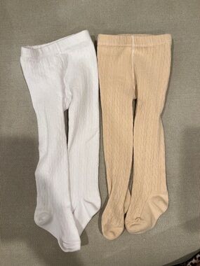 Children's Cable Knit Tights in White and Beige